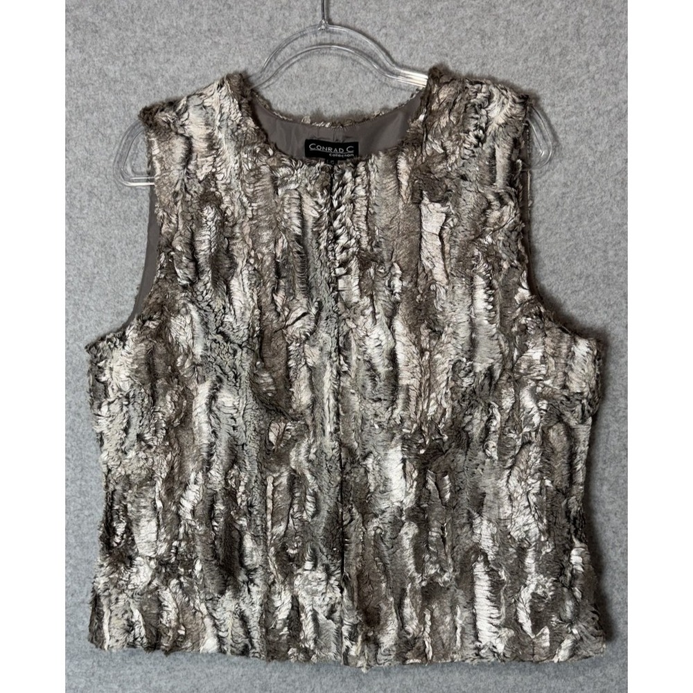 Conrad C Collection Faux Fur Vest Womens Large Textured Lined‎ Hook Front